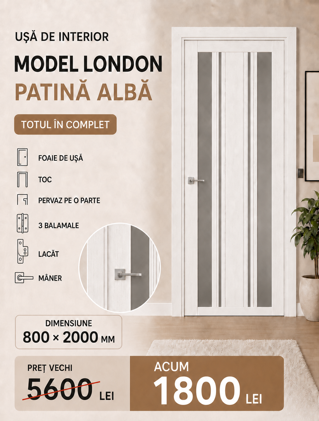  London patina alba - Uși Chișinău