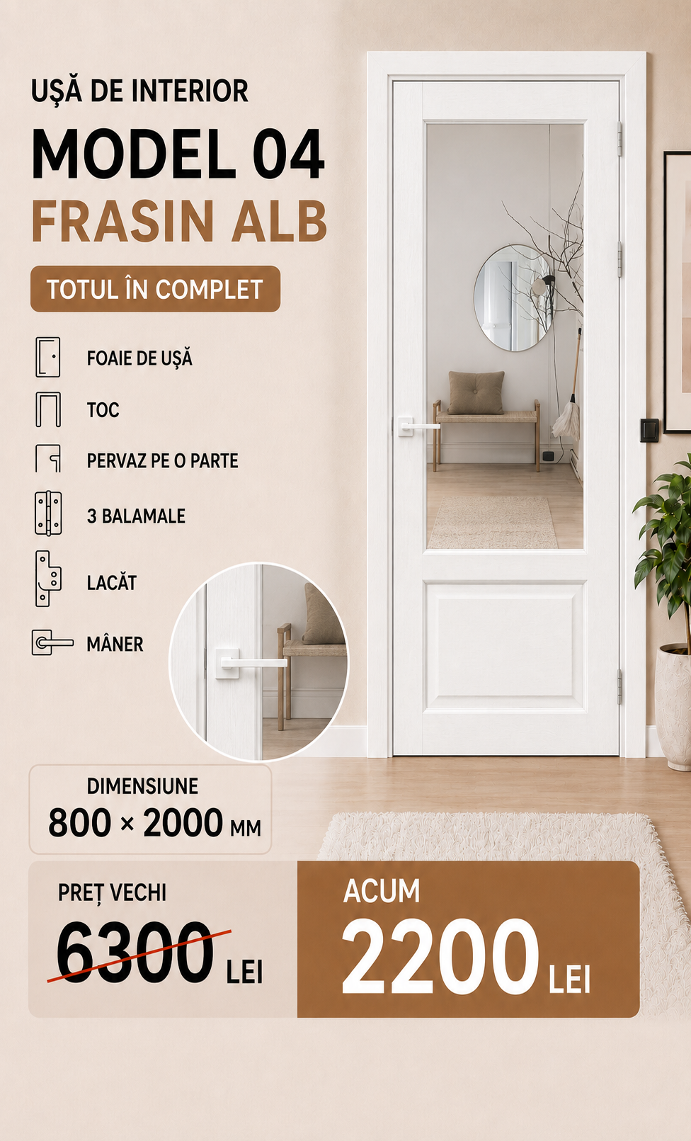 04 alb spon cu sticla - Uși Chișinău